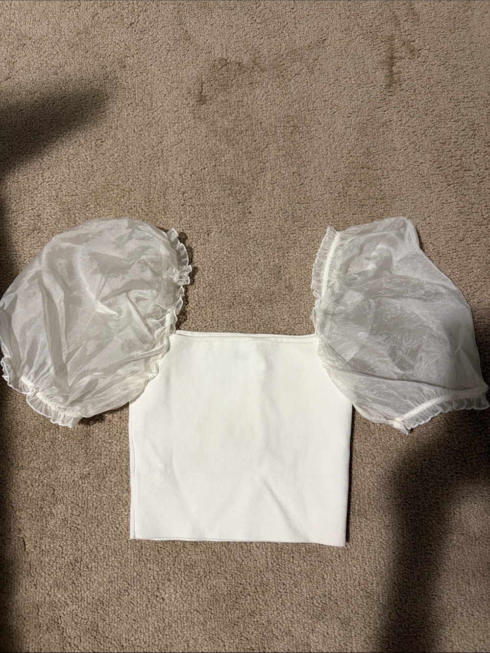Aritzia White Square Neck Puff Sleeve Crop Top